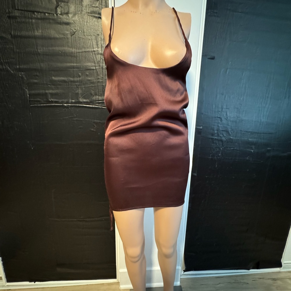 Sleek Brown Satin Slip Dress